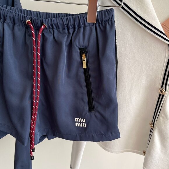 Miu Miu Navy Blue Nylon Hooded Jacket & Shorts Set Sz S - Picture 9 of 10